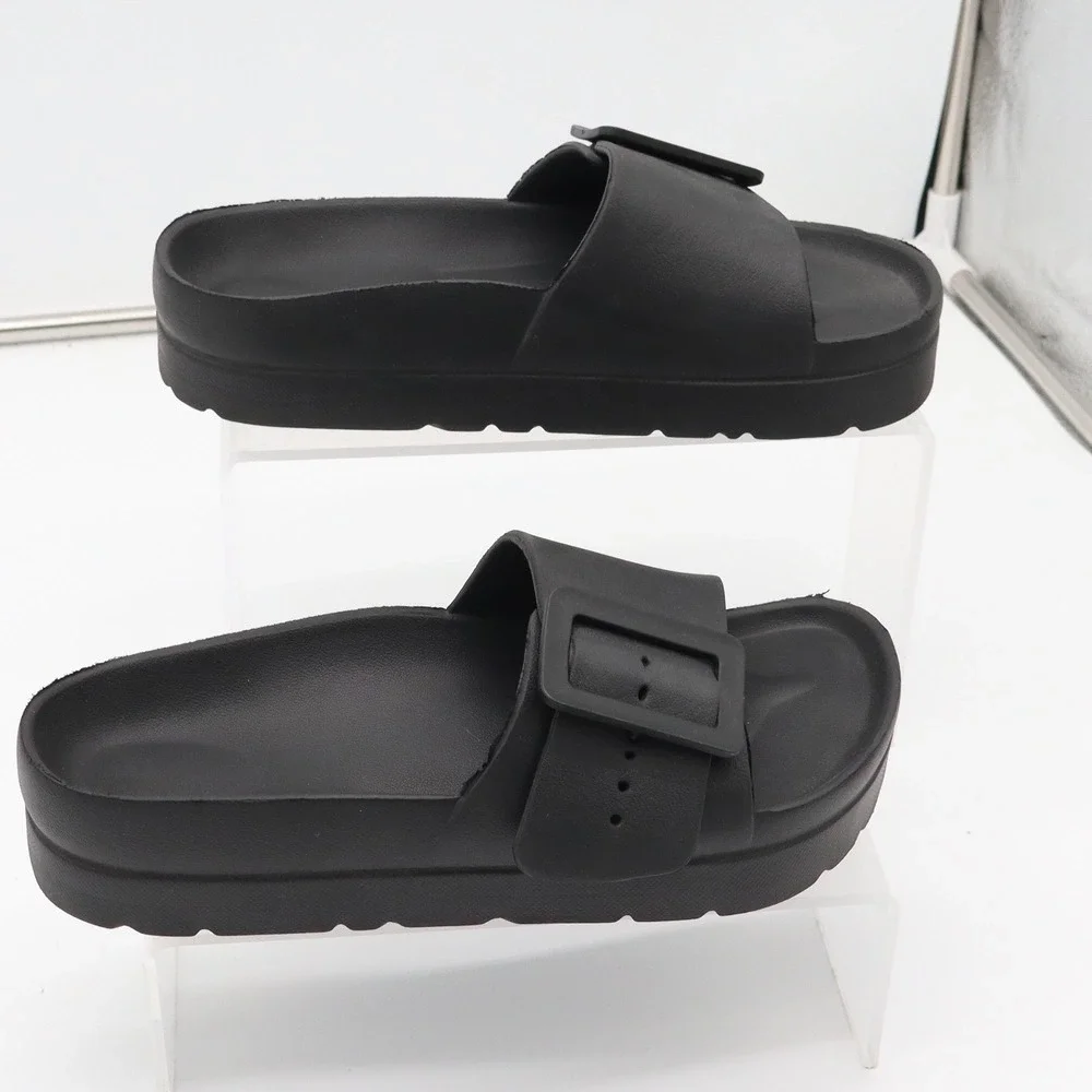 Unbranded Sandals Womens 6 Slide Platform Black Buckle Lightweight Excellent